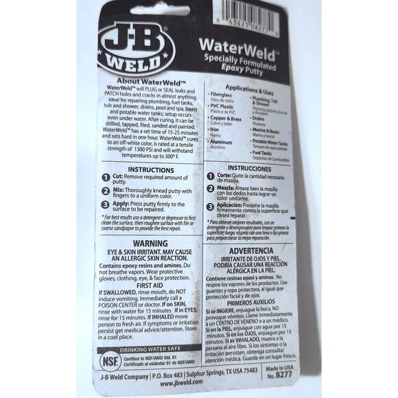 J-B Weld 8277 WaterWeld Epoxy Putty Stick 2 oz Off White - Picture 2 of 2